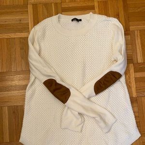 White Sweater with brown elbow patches Size M